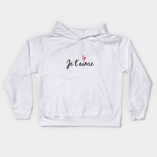 Je t'aime, I love you, French word art with red hearts Kids Hoodie